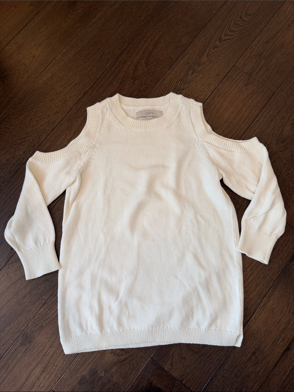 LOFT Cream Cold-Shoulder Knit Sweater Size XS - C54-149